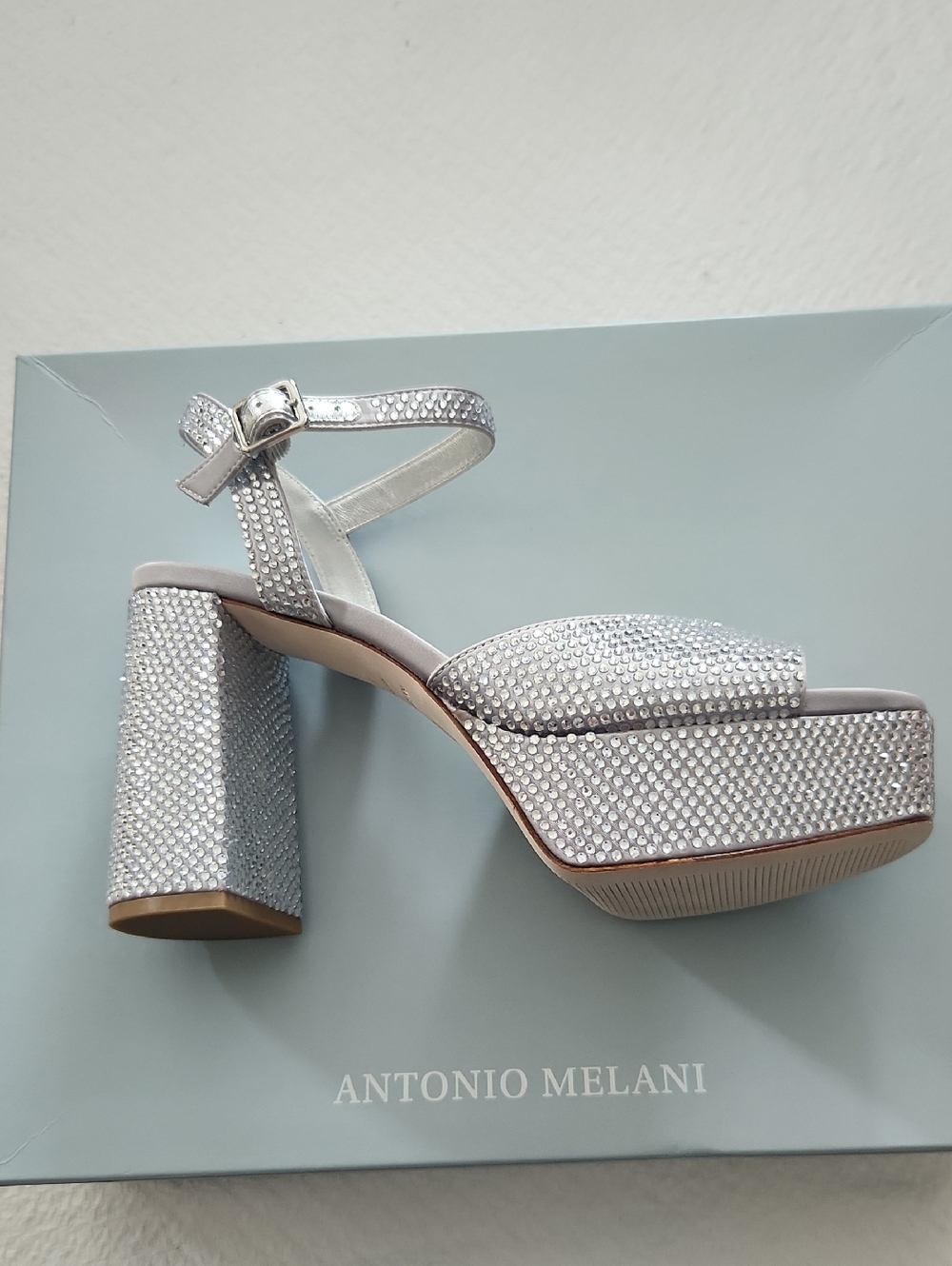 ANTONIO MELANI Rhinestone Satin Platform Sandals